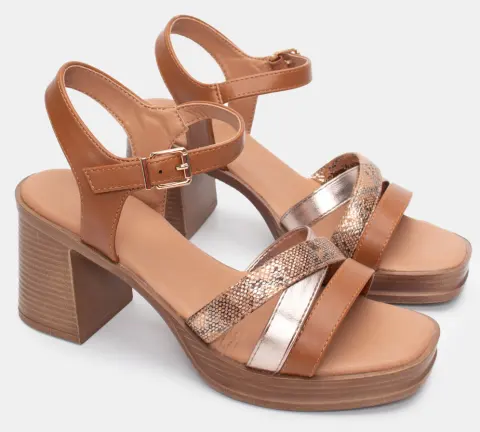 Πλατφόρμες με Χιαστί Λουράκια & Μπαρέτα - Κάμελ