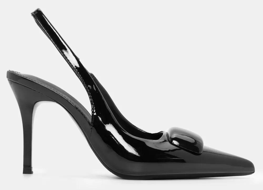 Γόβες Μυτερές Slingback με Λάστιχο - Μαύρο-Λουστρίνι