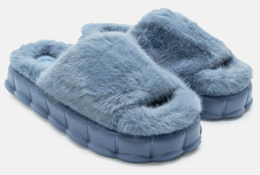 Παντόφλες Γούνινες - Πετρόλ-Σκούρο