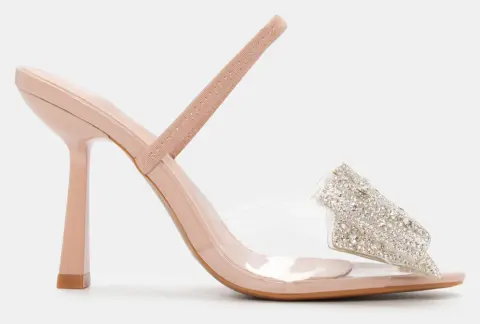 Mules με Διαφάνεια & Διακοσμητικό Φιόγκο απο Strass - Μπεζ