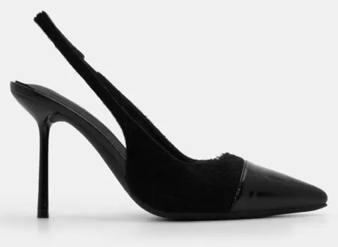 Γόβες Slingback σε Συνδυασμό Υλικών - Μαύρο