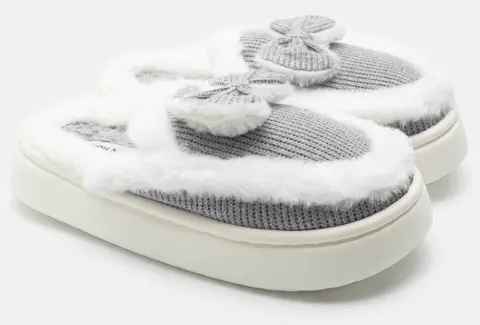 Παντόφλες Γούνινες με Φιόγκο - Γκρι