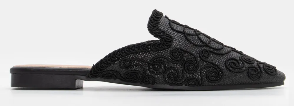 Mules με Ψάθα & Πλεκτό Σχέδιο - Μαύρο