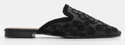 Mules με Ψάθα & Πλεκτό Σχέδιο - Μαύρο