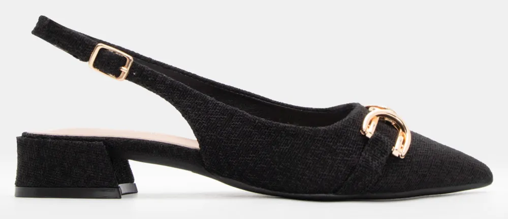 Γοβάκια Μυτερά με Διακοσμητική Αγκράφα - Μαύρο