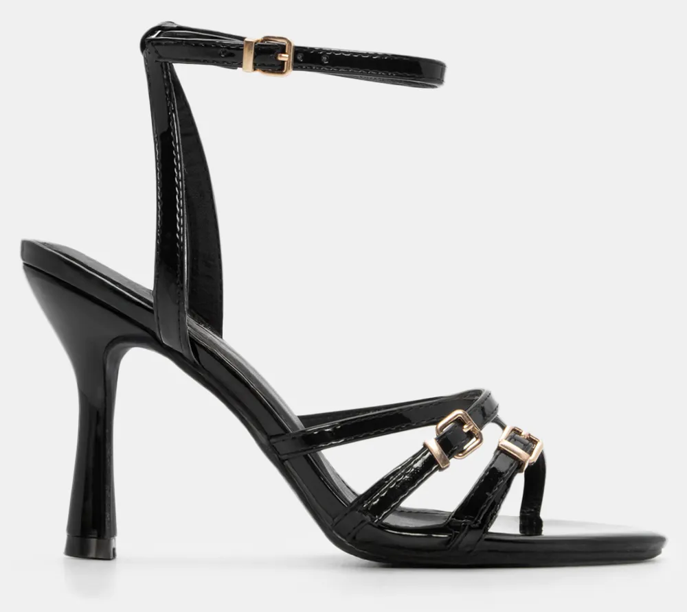 Πέδιλα με Μπαρέτα & Λουράκια - Μαύρο-Λουστρίνι