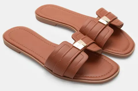 Flat Σανδάλια με Διακοσμητικό - Καφέ Σκούρο