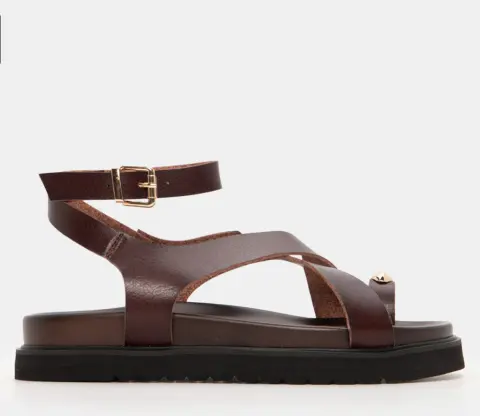 Σανδάλια Flatfrom με Χιαστί Λουράκια & Μπαρέτα - Καφέ Σκούρο