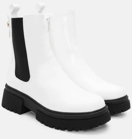 Μποτάκια με Λάστιχο & Διακοσμητικό - Λευκό-Λουστρίνι