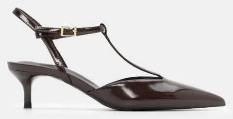 Γόβες Μυτερές με Μπαρέτα - Καφέ Σκούρο