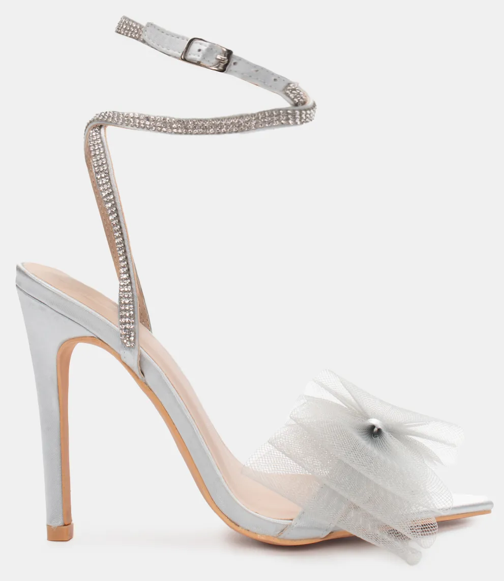 Πέδιλα με Διακοσμητικό Φιόγκο & Strass - Ασημί