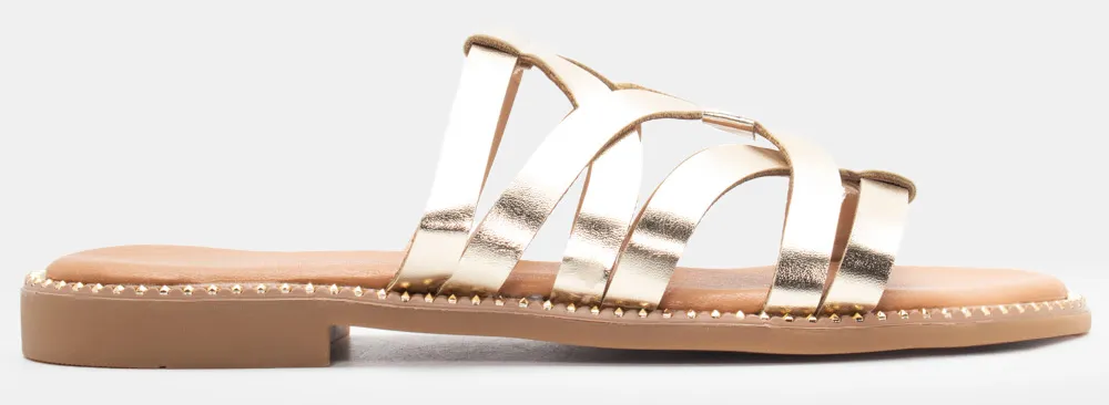 Flat Σανδάλια με Περίτεχνα Λουράκια - Χρυσό