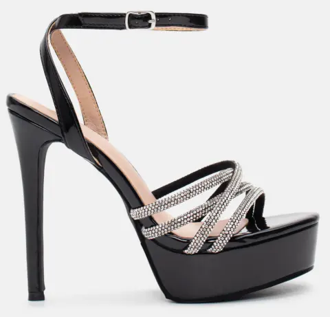 Πέδιλα με Φιάπα & Strass - Μαύρο-Λουστρίνι