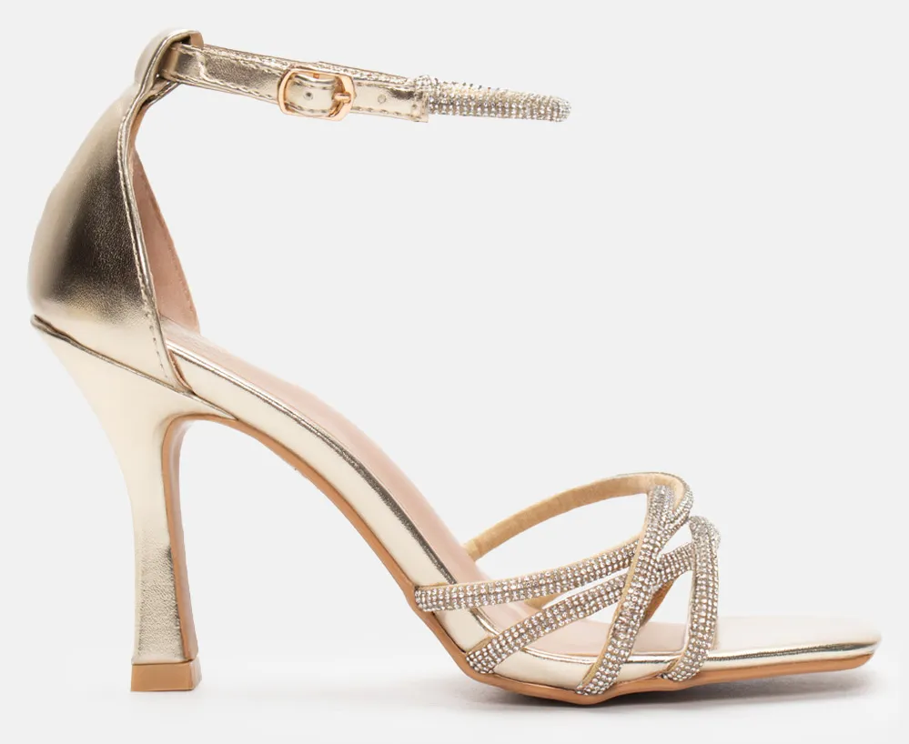 Πέδιλα με Strass & Μπαρέτα - Χρυσό