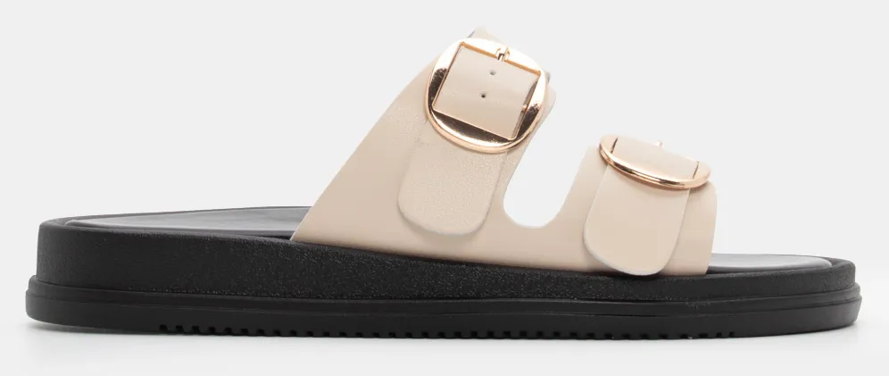 Σανδάλια Flatform με Διπλές Τόκες - Μπεζ