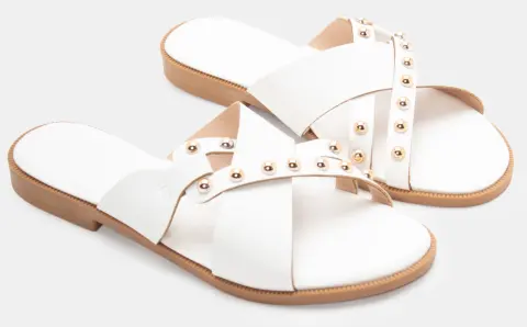 Flat Σανδάλια με Χιαστί Λουράκια & Διακοσμητικά Τρούκς - Λευκό