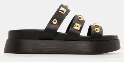 Σανδάλια Flatform με Διακοσμητικές Τρούκς - Μαύρο