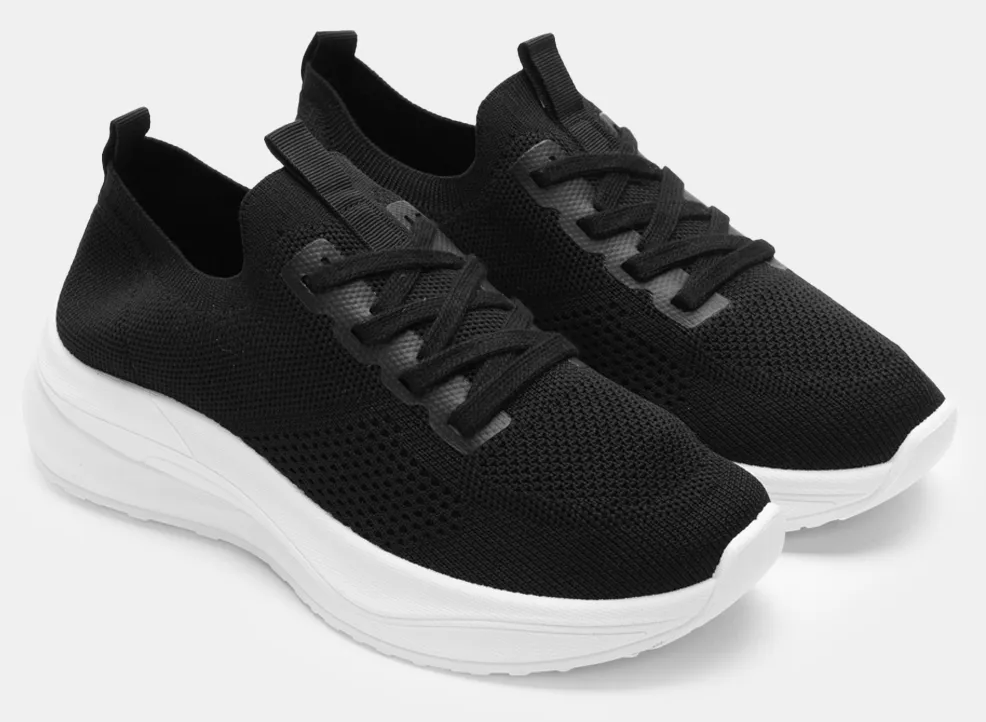Sneakers Κάλτσα με Κορδόνια - Άσπρο+Μαύρο