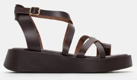 Σανδάλια Flatform με Χιαστί Λουράκια - Καφέ Σκούρο