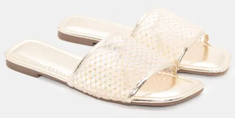 Flat Σανδάλια με Strass & Δίχτυ - Χρυσό