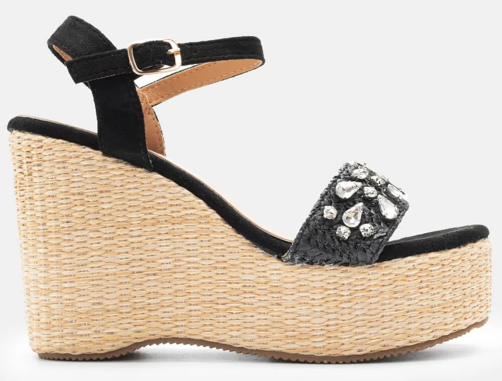 Πλατφόρμες με Διακοσμητικές Πέτρες & Strass - Μαύρο