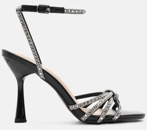 Πέδιλα με Στριφτό Λουράκι & Strass - Μαύρο