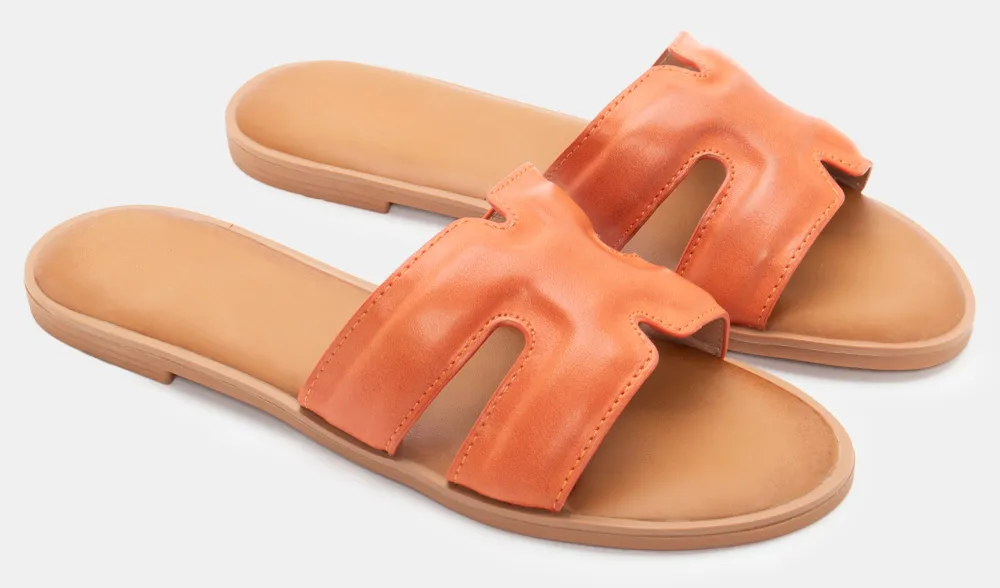 Flat Σανδάλια με Ανοίγματα στο Πλάι - Πορτοκαλί