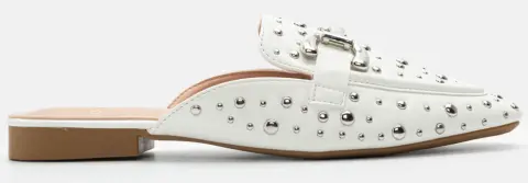 Mules Loafers με Διακοσμητικά Τρουκς & Αγκράφα - Λευκό