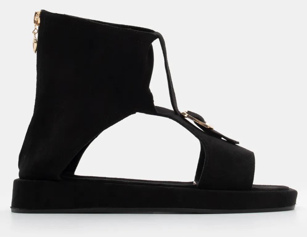 Σανδάλια Flatform με Φερμουάρ από Πίσω - Μαύρο