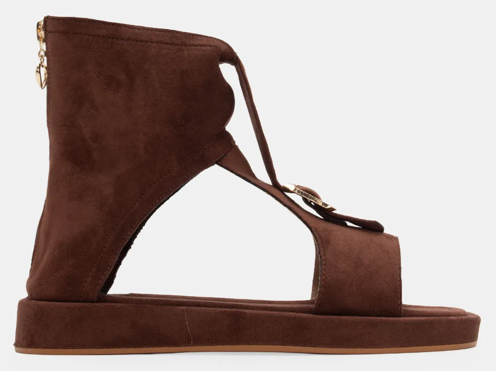 Σανδάλια Flatform με Φερμουάρ από Πίσω - Καφέ Σκούρο