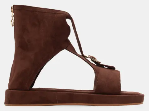 Σανδάλια Flatform με Φερμουάρ από Πίσω - Καφέ Σκούρο