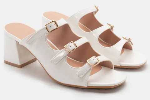 Mules με Λουράκια - Λευκό-Λουστρίνι