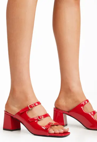Mules με Λουράκια - Κόκκινο-Λουστρίνι