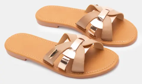 Flat Σανδάλια με Περίτεχνα Λουράκια - Μπεζ-Σκούρο