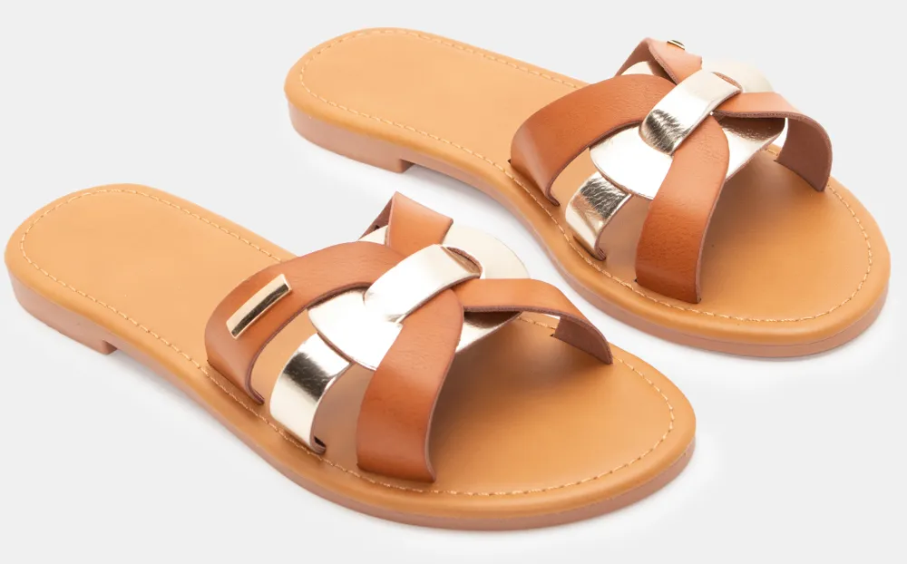 Flat Σανδάλια με Περίτεχνα Λουράκια - Καφέ