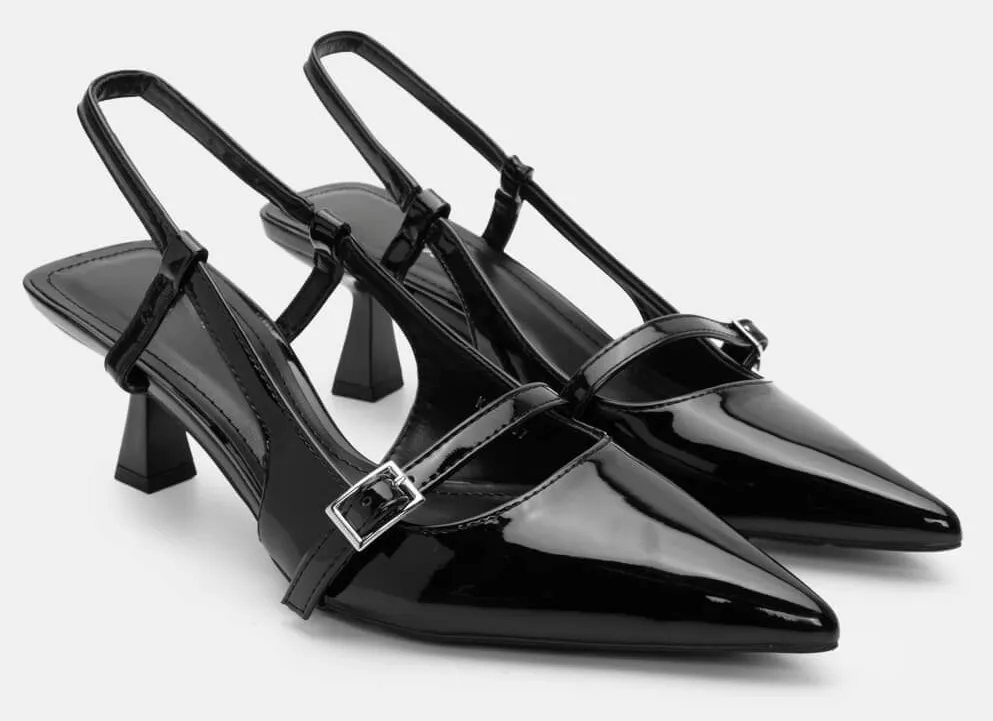 Γοβάκια Open Heel Μυτερά με Διακοσμητικό Λουράκι - Μαύρο