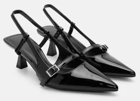 Γοβάκια Open Heel Μυτερά με Διακοσμητικό Λουράκι - Μαύρο