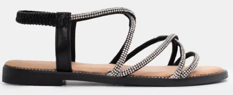 Flat Σανδάλια με Λάστιχο & Strass - Μαύρο