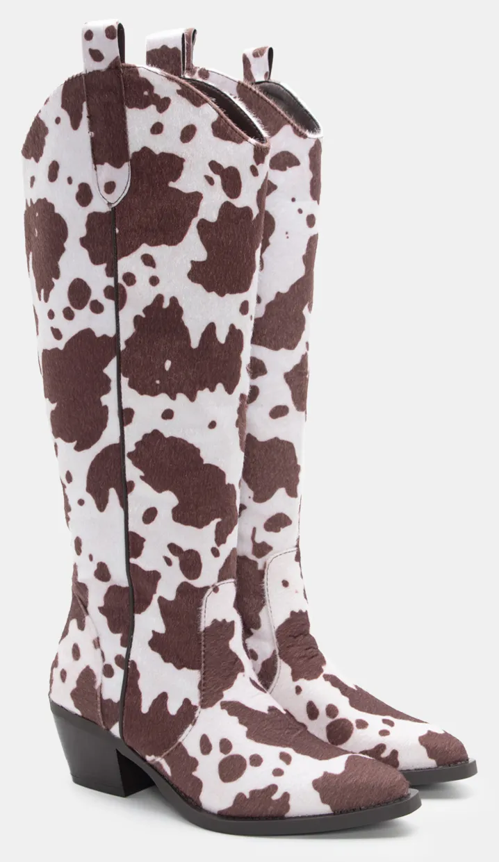 Μπότες Cowboy Cow Print - Καφέ