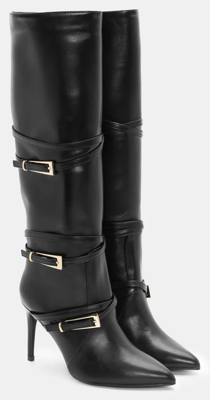 Μπότες με Διακοσμητικά Λουράκια - Μαύρο