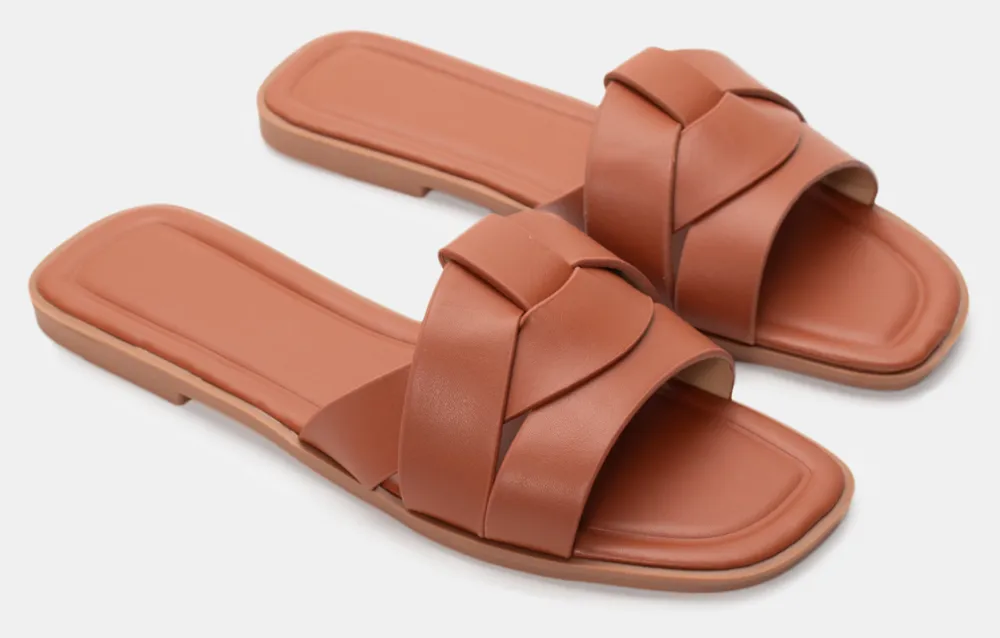 Flat Σανδάλια με Φάσα - Καφέ