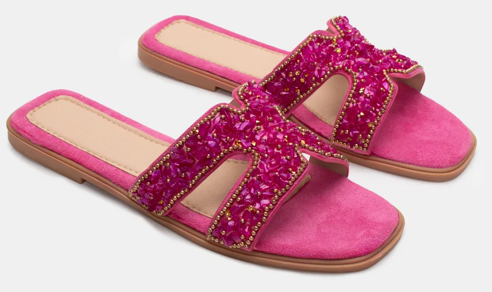 Σανδάλια Flat με Χαντρές - Φούξια