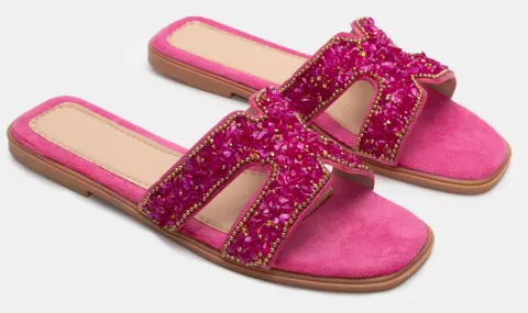 Σανδάλια Flat με Χαντρές - Φούξια
