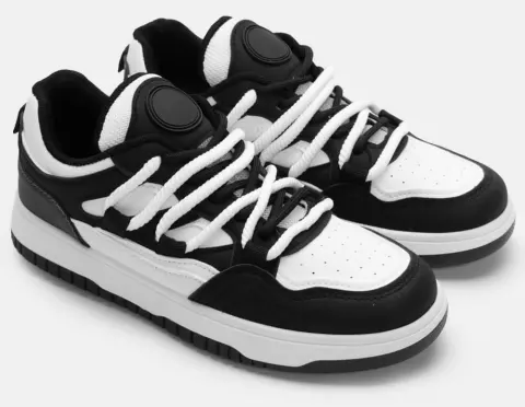 Sneakers με Διπλά Κορδόνια - Άσπρο+Μαύρο