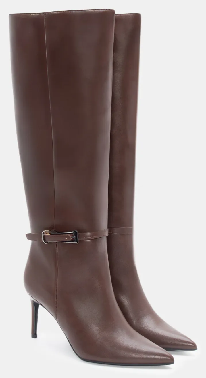 Μπότες Μυτερές με Διακοσμητικό Λουράκι - Καφέ