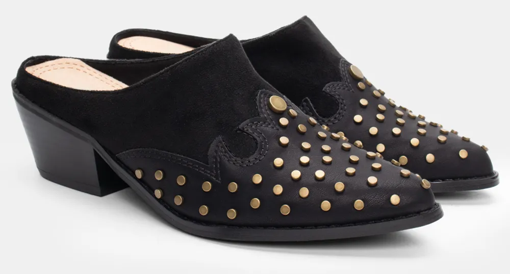 Mules Μυτερά με Διακοσμητικά Τρούκς - Μαύρο