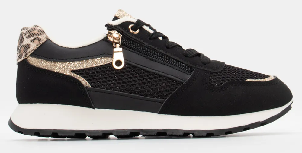 Sneakers με Διακοσμητικό Φερμουάρ & Strass - Μαύρο