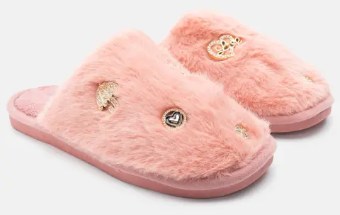 Παντόφλες Γούνινες με Διακοσμητικά απο Strass - Ροζ