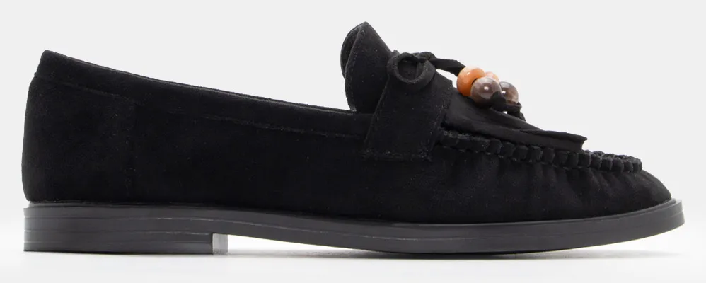 Μοκασίνια με Διακοσμητικά Κρόσσια & Χάντρες - Μαύρο