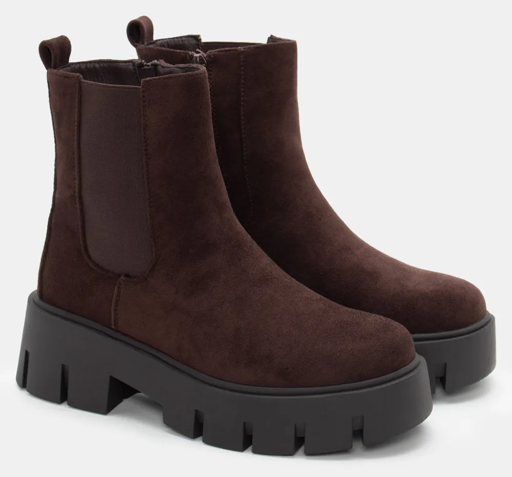 Μποτάκια Chelsea με Τρακτερωτή Σόλα - Καφέ Σκούρο